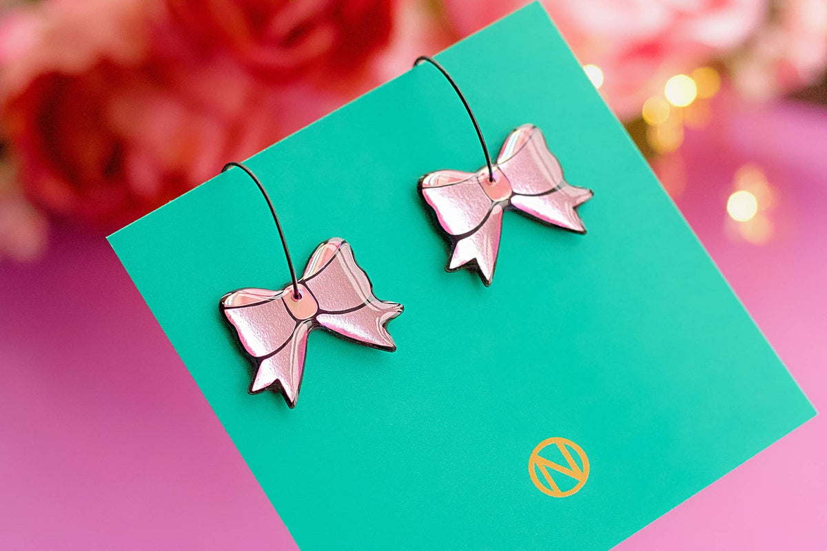 Naoi Pink Bow Pendant Earrings Default Title