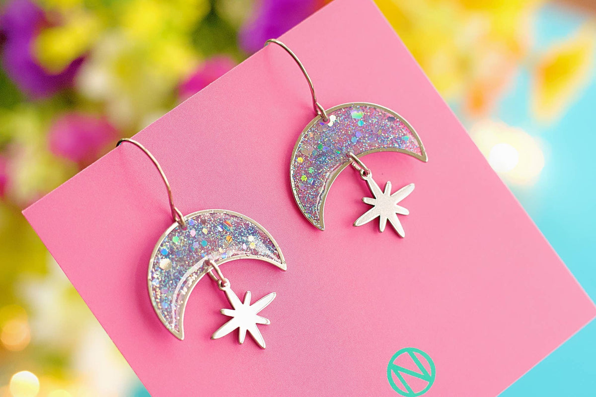 Naoi Silver Galaxy Moon and Stars Drop Earrings Default Title